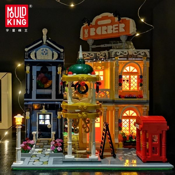 Mould King 16031 Streetview Building Blocks The Barber Shop In Town Model With Led Light Assembly 2