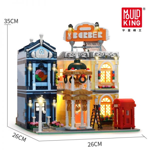 Mould King 16031 Streetview Building Blocks The Barber Shop In Town Model With Led Light Assembly 5