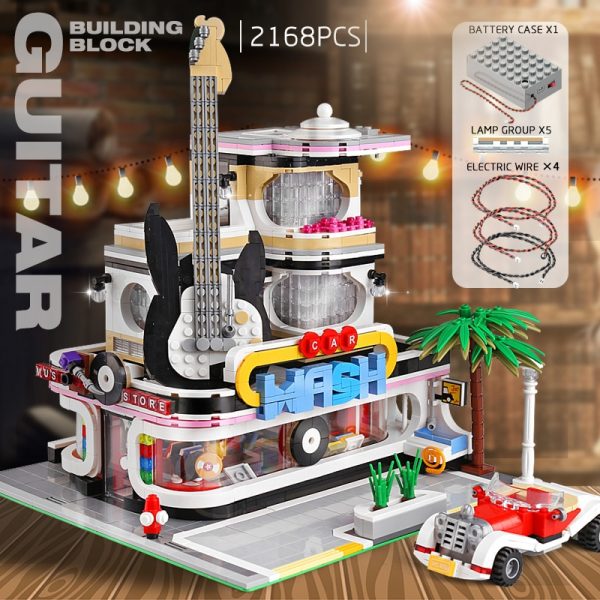 Mould King Streetview Building Toys Model The Moc Guitar Shop With Led Light Set 16002 Building 1