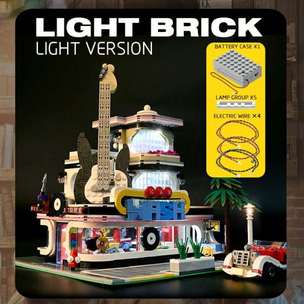 Mould King Streetview Building Toys Model The Moc Guitar Shop With Led Light Set 16002 Building 2