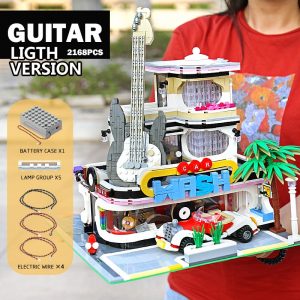 Mould King Streetview Building Toys Model The Moc Guitar Shop With Led Light Set 16002 Building 5