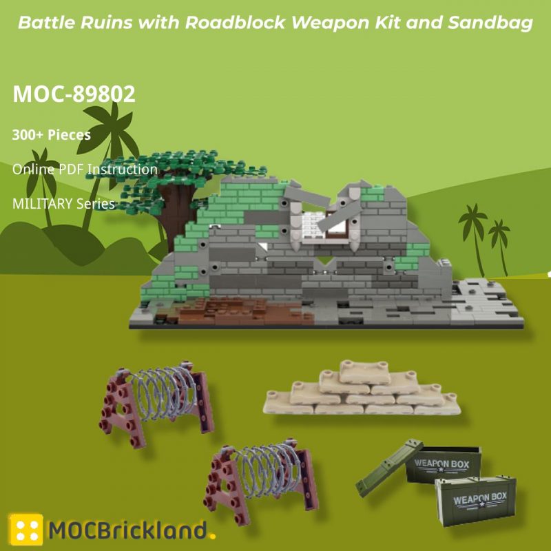 MOCBRICKLAND MOC-89802 Battle Ruins with Roadblock Weapon Kit and Sandbag