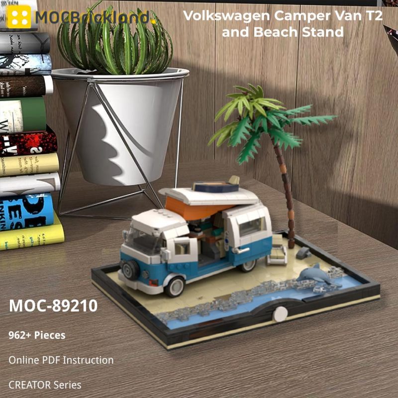 MOCBRICKLAND MOC-89210 Volkswagen Camper Van T2 and Beach Stand
