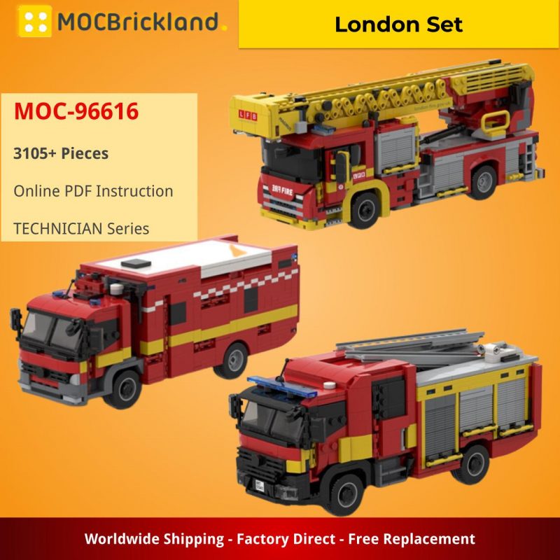 MOCBRICKLAND MOC-96616 London Set - Scania 32M Ladder + Mk3 Pump Ladder + Command Unit by DM