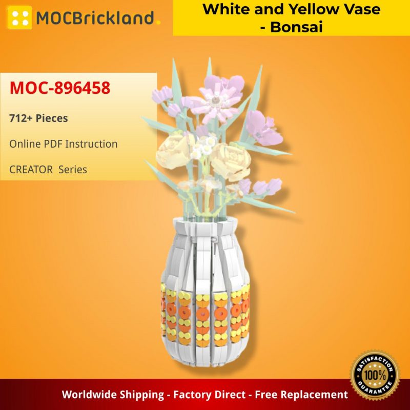 MOCBRICKLAND MOC-896458 White and Yellow Vase - Bonsai