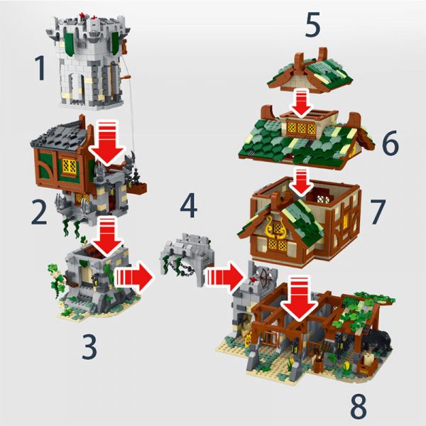 Modular Building Mork 033001 Medieval Medieval Guard Tower And Stable (6)