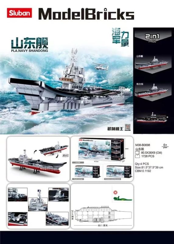 SLUBAN M38-B0698 Type 002 Aircraft Carrier Shandong Ship 1:450 