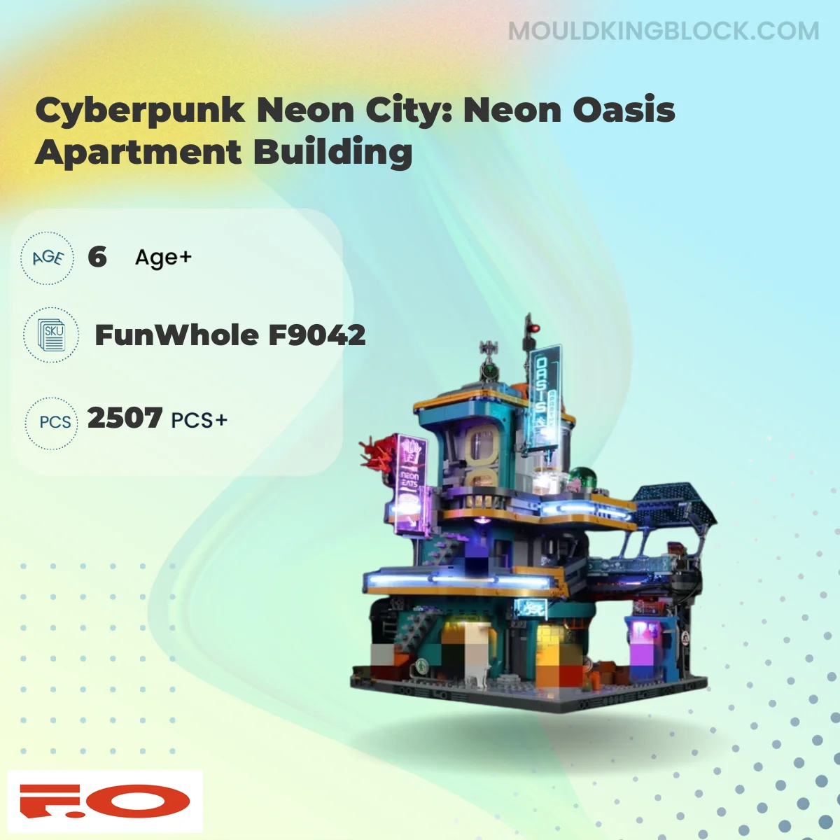 FunWhole F9042 Cyberpunk Neon City: Neon Oasis Apartment Building Building Block